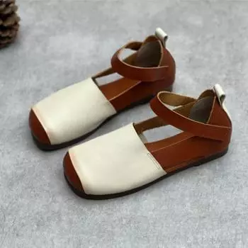 Сандалии Johnature из натуральной кожи с квадратным носком, разноцветная универсальная женская обувь из мягкой воловьей кожи на плоской подошве 35 бежевый