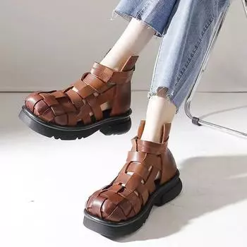 Сандалии Johnature на толстой подошве в стиле ретро, удобная женская обувь из плетеной кожи на мягкой подошве