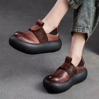 Сандалии Johnature с круглым носком на толстой подошве, удобная женская обувь из натуральной кожи в стиле ретро с мягкой подошвой 34 чёрный