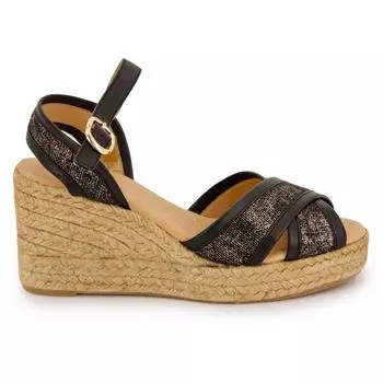 Босоножки на танкетке с двумя ремешками черного бронзового цвета женский PINAZ 37 чёрный