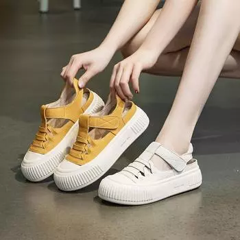 Сандалии кожаные повседневные туфли на толстой подошве белого цвета 35 жёлтый