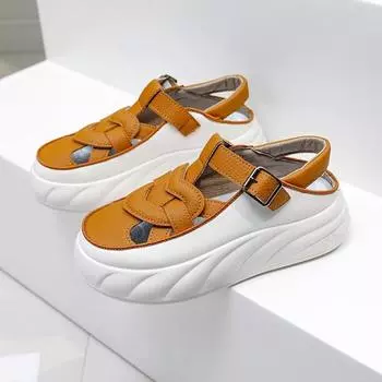 Сандалии Летние кроссовки Женские тенденции 2024 удобные кроссовки на полой танкетке Женские повседневные туфли для женщин Ретро сандалии женские 35 чёрный