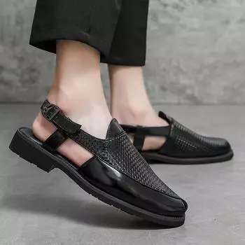 Сандалии Летние мужские полые нескользящие мягкие дышащие универсальные классические носимые модные повседневные кожаные сандалии 38-47 38 чёрный