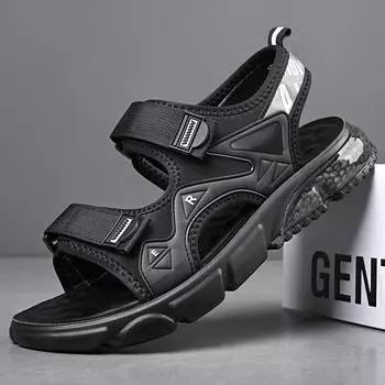 Сандалии летние мужские удобные полые нескользящие мягкие легкие дышащие универсальные классические носимые новые модные повседневные кожаные сандалии 38 чёрный
