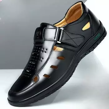 Сандалии Летние мужские уютные полые нескользящие мягкие классные дышащие с подсветкой универсальные классические носимые модные повседневные кожаные сандалии 38 чёрный