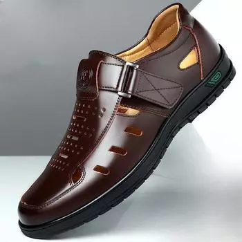 Сандалии Летние мужские уютные полые нескользящие мягкие классные дышащие с подсветкой универсальные классические носимые модные повседневные кожаные сандалии 38 коричневый