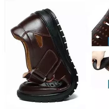 Сандалии Летние мужские уютные полые нескользящие мягкие классные дышащие с подсветкой универсальные классические носимые модные повседневные кожаные сандалии 38 чёрный