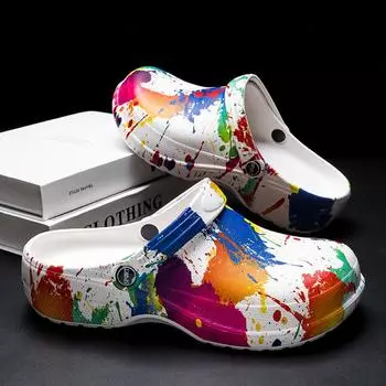 Сандалии летние новые мужские с принтом пляжные сандалии мужские спортивные уличные две мужские сумки крутые тапочки прилив 36 белый