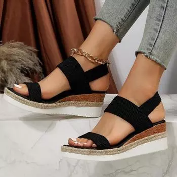 Сандалии Летние повседневные сандалии на танкетке Женские римские сандалии 36 чёрный