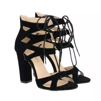 Сандалии Летние сексуальные туфли на высоком каблуке для женщин Туфли-лодочки из искусственного бархата с открытым носком и ремешком на щиколотке Квадратные красные свадебные туфли 35 красный