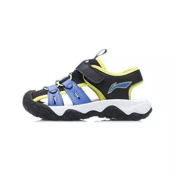 Сандалии Li Ning Kids Sports Lifestyle Series с закрытым носком на липучке и дышащими отверстиями на плоской подошве, детские сандалии черного, синего и желтого цвета YKKR028-3 25