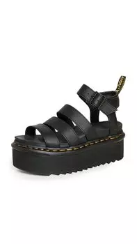 Сандалии Martens Blaire Quad Strap на толстой подошве черного цвета с гидрокожей черного цвета с гидрокожей черного цвета черного цвета с черными ремешками. [27296001 СС22] чёрный