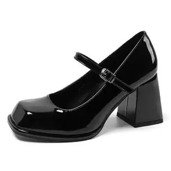 Сандалии Mary Janes Vintage Black Woman Buckle Non Slip Casual High Heels Office Lady Solid Elegant Heels Klein Летние корейские туфли на высоком каблуке 35