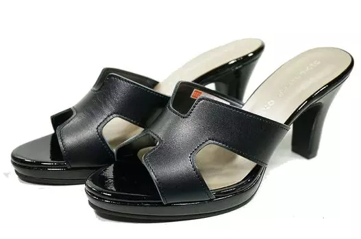 Сандалии-мюли на каблуке из натуральной кожи, сделано в Японии, Pan Elegance [Юрико Мацумото] (Черный, измерение_24_точки_5_сантиметров) чёрный