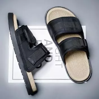 Сандалии мужские 2024 новый летний тренд универсальные домашние повседневные уличные пляжные тапочки с одним словом 38