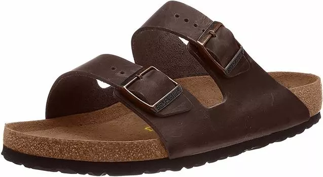 Сандалии мужские Birkenstock Amalfi Leather Soft Footbed Arizona Dark Brown Narrow Narrow Men, Birko-flor, 7-7.5 Women/5-5.5