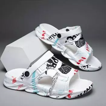 Сандалии мужские два в одном верхняя одежда нескользящие тапочки подростковые уличные студенческие двойного назначения пляжные крутые тапочки сандалии 37 белый