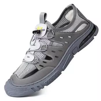 Сандалии мужские дышащие летние туфли мужские уличные мужские сандалии противоскользящие пляжные сандалии полые туфли предотвращение столкновений 38 чёрный