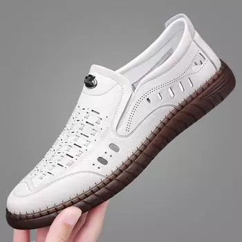 Сандалии мужские дышащие повседневные плетеные кожаные сандалии с полыми отверстиями мужские туфли большого размера для мужчин 38 белый