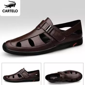 Сандалии мужские из натуральной кожи на мягкой подошве, летняя дышащая повседневная обувь, мужская кожаная обувь, модная обувь в корейском стиле 37 чёрный