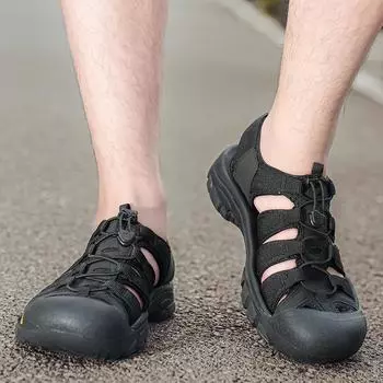 Сандалии мужские кожаные для отдыха на открытом воздухе, высококачественная летняя нескользящая пляжная обувь, модные кроссовки для мужчин, походов, альпинизма и путешествий 38 чёрный