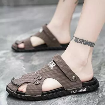 Сандалии мужские летние для вождения на открытом воздухе двойного назначения Нескользящие сандалии с мягкой подошвой Спорт на открытом воздухе Забродные пляжные тапочки 39 чёрный