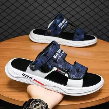 Сандалии мужские летние для вождения, нескользящие тапочки двойного назначения, мужские уличные спортивные тапочки с мягкой подошвой, вьетнамские пляжные тапочки 38 синий
