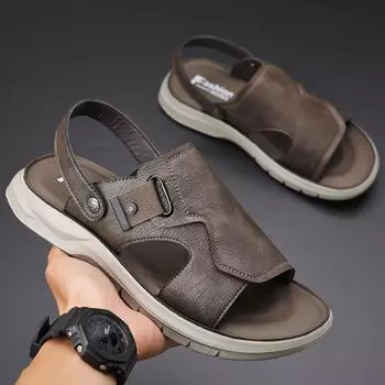 Сандалии мужские летние дышащие роскошные римские сандалии для отдыха на открытом воздухе нескользящие пляжные сандалии с плоским дном повседневные с открытым носком 38 хаки