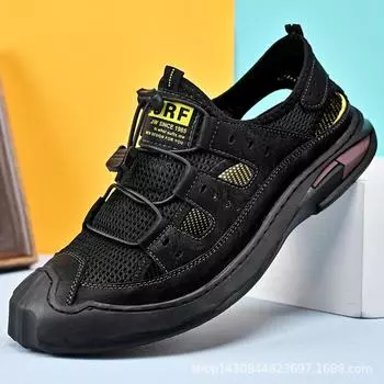 Сандалии мужские летние дышащие сетчатые повседневные туфли для отдыха на мягкой подошве пляжные туфли мужские полые дырки 38 чёрный