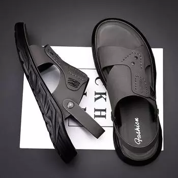 Сандалии мужские летние мужские нескользящие повседневные кожаные туфли спортивные для вождения деловые тапочки мужская обувь пляжная 38