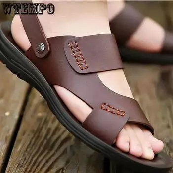Сандалии, мужские летние мужские сандалии с мягкой подошвой, обувь Tide, кожаная пляжная обувь, сандалии и тапочки 44 чёрный