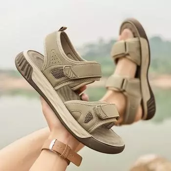 Сандалии мужские летние нескользящие и износостойкие римские тапочки для отдыха на природе пляжные спортивные сандалии с мягкой подошвой вьетнамские 38 песочный