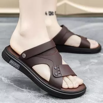 Сандалии мужские летние нескользящие сандалии для вождения мужские спортивные сандалии двойного назначения с мягкой подошвой вьетнамские пляжные тапочки 39 коричневый