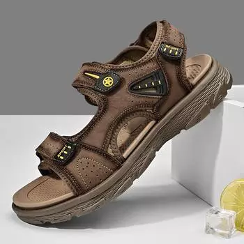 Сандалии мужские летние новые с мягкой подошвой дышащая нескользящая повседневная спортивная обувь с открытым носком и открытым носком 38 чёрный