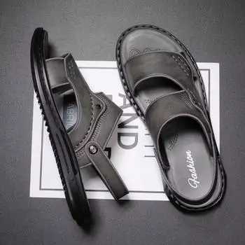 Сандалии мужские летние новые уличные двойного назначения латексная мягкая подошва нескользящая повседневная интернет знаменитость такие же пляжные тапочки 38