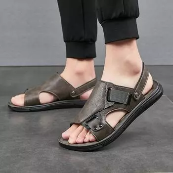 Сандалии мужские летние новый стиль мужские повседневные уличные пляжные туфли дышащие тапочки мужские сандалии 39 чёрный