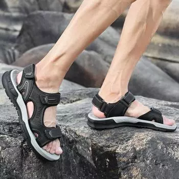 Сандалии мужские летние полые дышащие пляжные туфли верхняя одежда легкая мягкая подошва на липучках повседневная обувь 45EU/CN46 коричневый