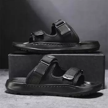 Сандалии мужские летние повседневные пляжные туфли с открытым носком мужские уличные сандалии для отдыха на море в тайском стиле с мягкой нескользящей подошвой 39 чёрный