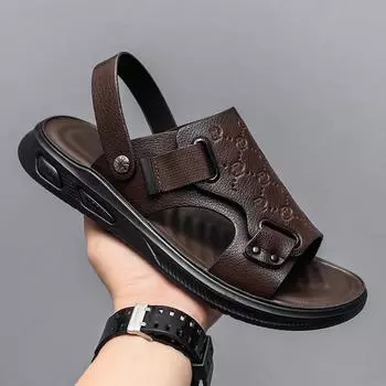 Сандалии мужские летние трендовые верхняя одежда мужские для вождения двойного назначения нескользящие износостойкие на мягкой подошве спортивные пляжные классные тапочки 39 чёрный