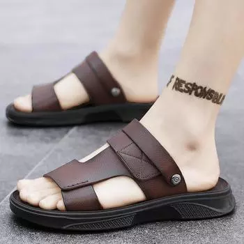 Сандалии мужские летние уличные мягкие мужские повседневные тапочки для вождения двойного назначения нескользящие спортивные пляжные сандалии 39 коричневый