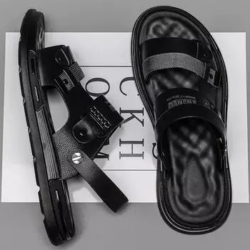 Сандалии мужские летние верхние сандалии для водителя двойного назначения нескользящие мужские тапочки для спорта и отдыха на открытом воздухе 39 чёрный