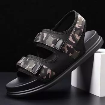 Сандалии мужские лето 2024 новая модель мужская спортивная верхняя одежда, нескользящая мягкая подошва повседневная пляжная обувь для вождения камуфляжная обувь 38 чёрный