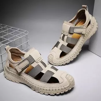 Сандалии мужские, новые летние, дышащие, для отдыха на открытом воздухе, Нескользящая спортивная обувь с носком, пляжная обувь с мягкой подошвой 38 чёрный