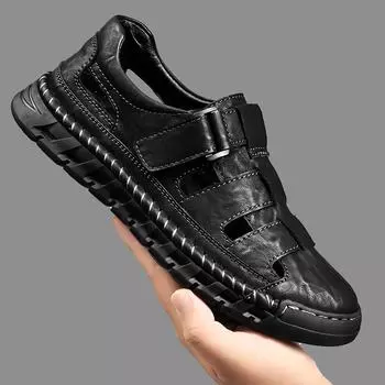 Сандалии мужские открытые повседневные кожаные мужские летние туфли мужские пляжные сандалии мягкие римские туфли быстросохнущие водолазные туфли 38