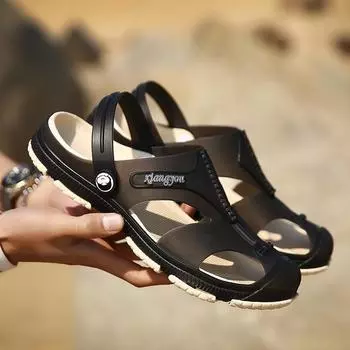 Сандалии мужские уличные полые тапочки на мягкой подошве Нескользящие легкие сандалии большого размера мужская повседневная пляжная обувь высокого качества 40 серый