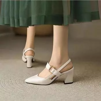 Сандалии на блочном каблуке женские туфли на среднем каблуке массивные туфли из натуральной кожи летние новинки 2024 года сандалии женские модные элегантные черные популярные 35