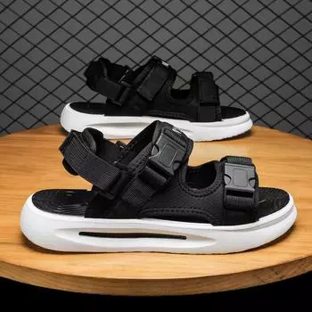 Сандалии на липучках мужские летние мужские повседневные нескользящие шлепанцы для вождения на мягкой подошве износостойкие пляжные тапочки 39 чёрный