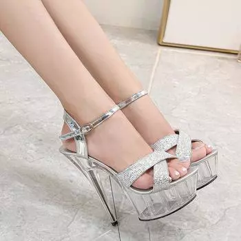 Сандалии на очень высоком каблуке для ночного клуба, женская обувь, обувь для подиума, обувь для танцев на шесте, водонепроницаемые сандалии на платформе с кристаллами 34