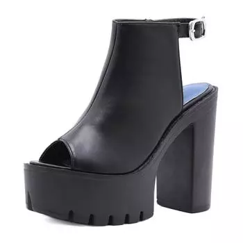 Сандалии на очень высоком каблуке с пряжкой на толстом каблуке 13 см, летние крутые туфли в римском стиле с высоким берцем на толстой подошвеLHX 35 чёрный