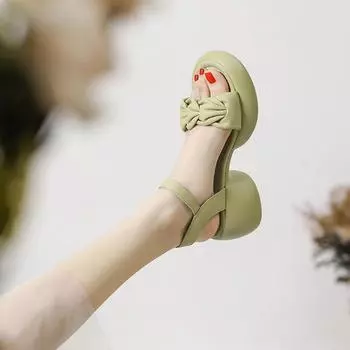 Сандалии на платформе небольшого размера, женская летняя одежда, универсальные, с ремешком, удобные, на толстом каблуке, с высоким каблуком 35 абрикосовый